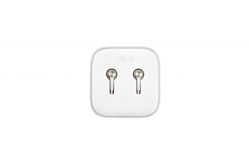 Ecouteurs audio intra-auriculaires blancs et dorés ZenFone