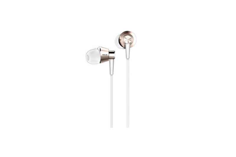 Ecouteurs audio intra-auriculaires blancs et dorés ZenFone