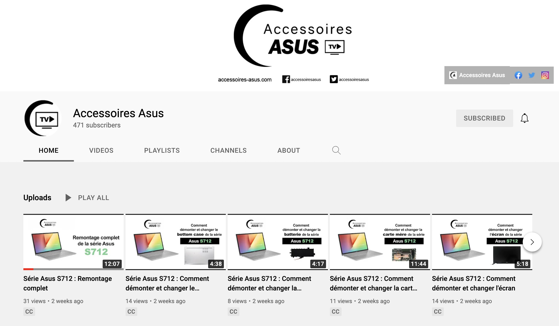 Tutoriels de remplacement de pièces détachées Asus page YouTube 