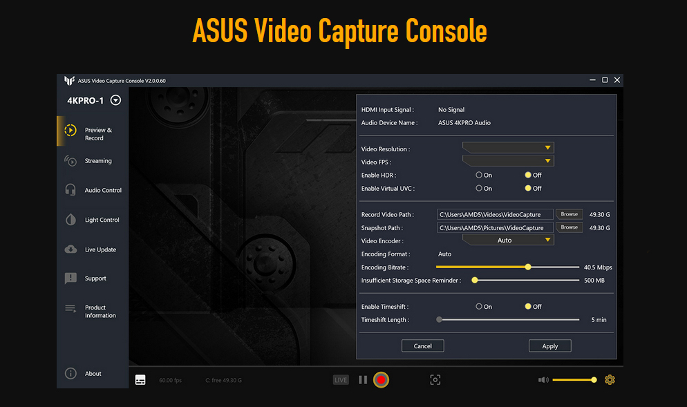 Asus video capture console