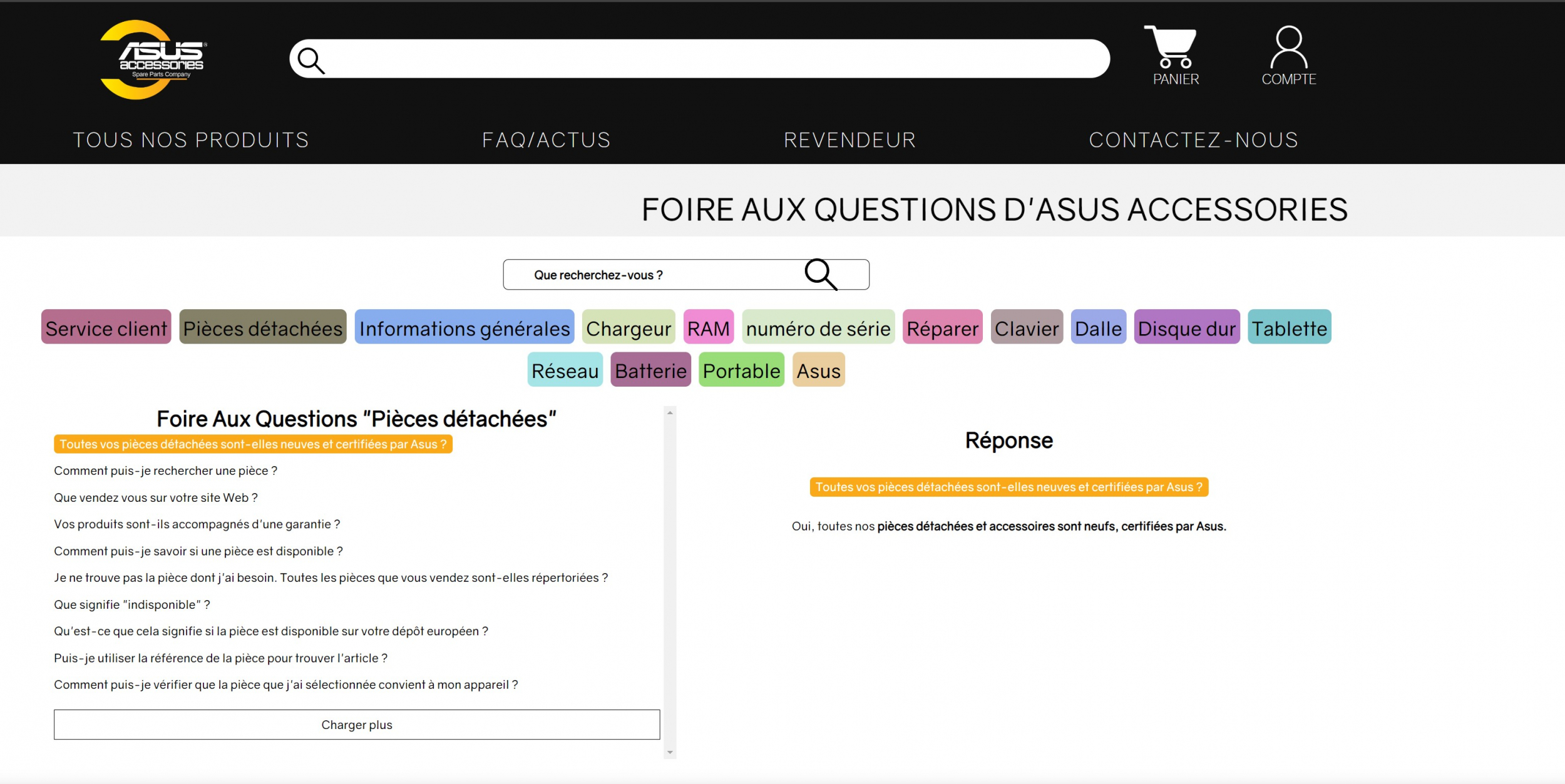 Compatibilité et disponibilité des pièces chez Asus Accessories